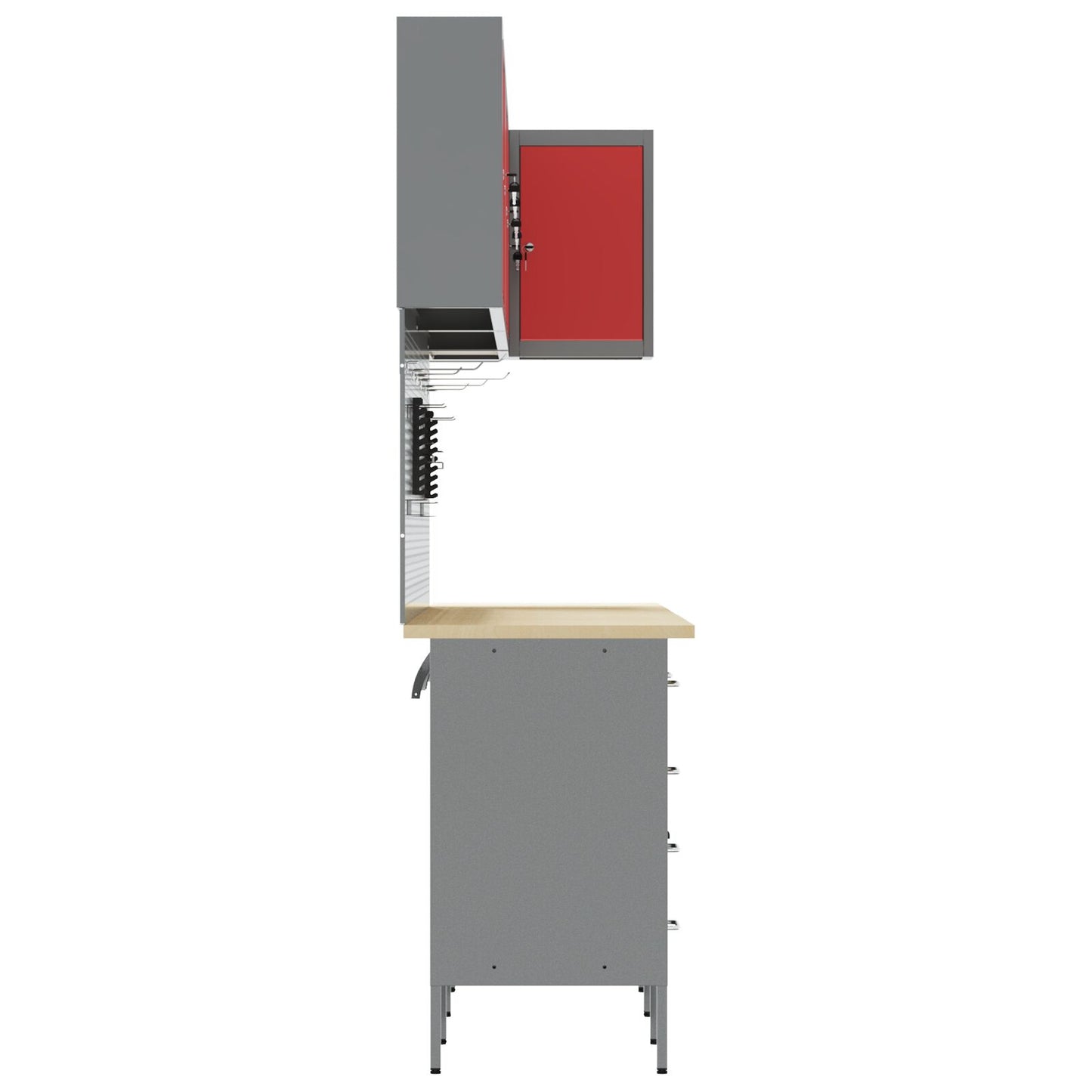 12-Delige Werkcabinet En Pegboard Set In Het Van Mdf En Metaal 4x (2x84/2x85 cm) Rood Tafel + 7x kast + 6x pegboard