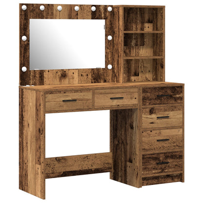 2-Delige Kaptafel Set Met Led Oud Hout Geengineerd Hout