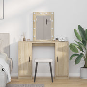 Kaptafel met spiegel en verlichting 102x33x135 cm bewerkt hout