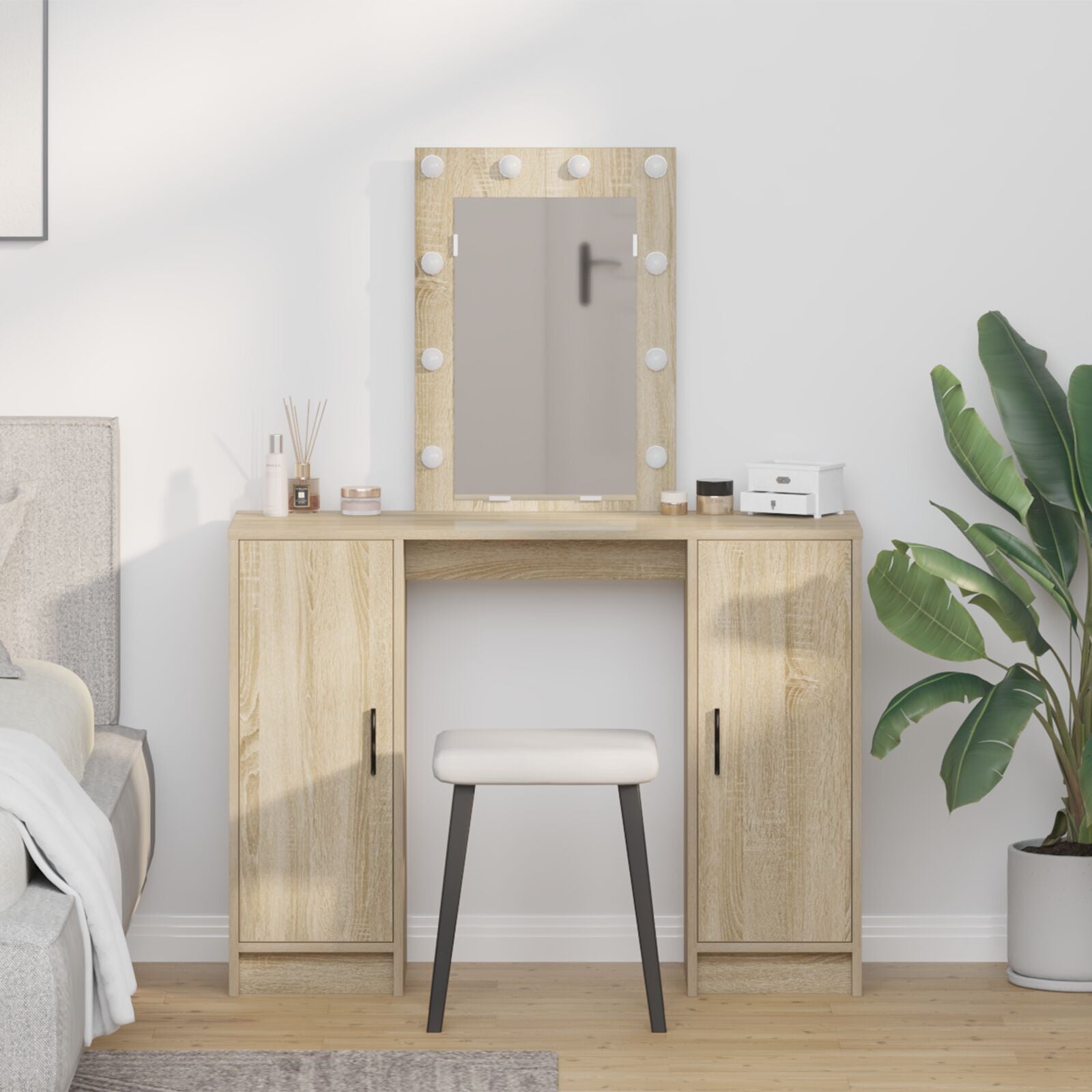 Kaptafel Met Led Verlichting In , 102X33X135 Cm Sonoma eiken