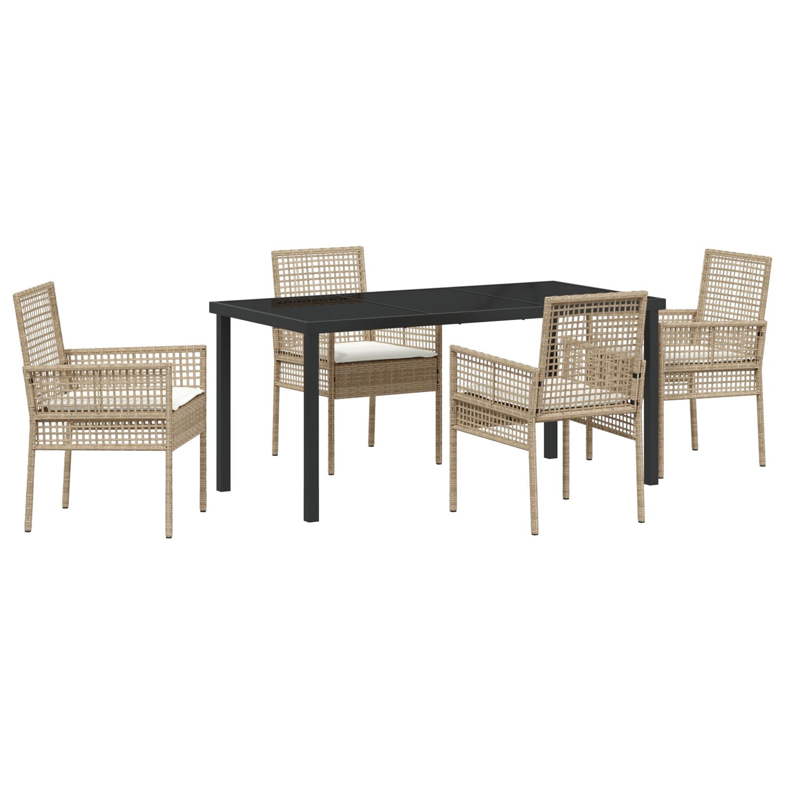 5-Delige Tuin Eettafelset Met Kussens Beige Poly Rattan