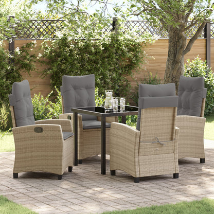 5 Delige Tuin Eettafel Set Met Kussens Beige Poly Rattan