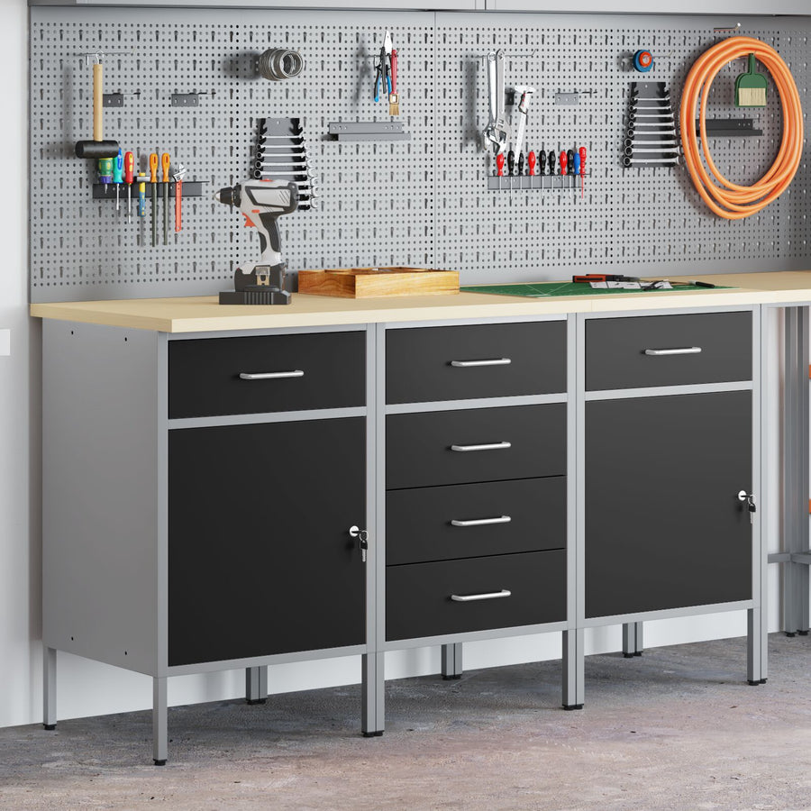 3-Delige Werkkast Set En Grijs Van Geengineerd Hout En Staal 3x (84/84/85 cm) Zwart 3x kast