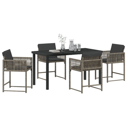 5-Delige Tuin Eettafelset Met Kussens Grijs Poly Rattan