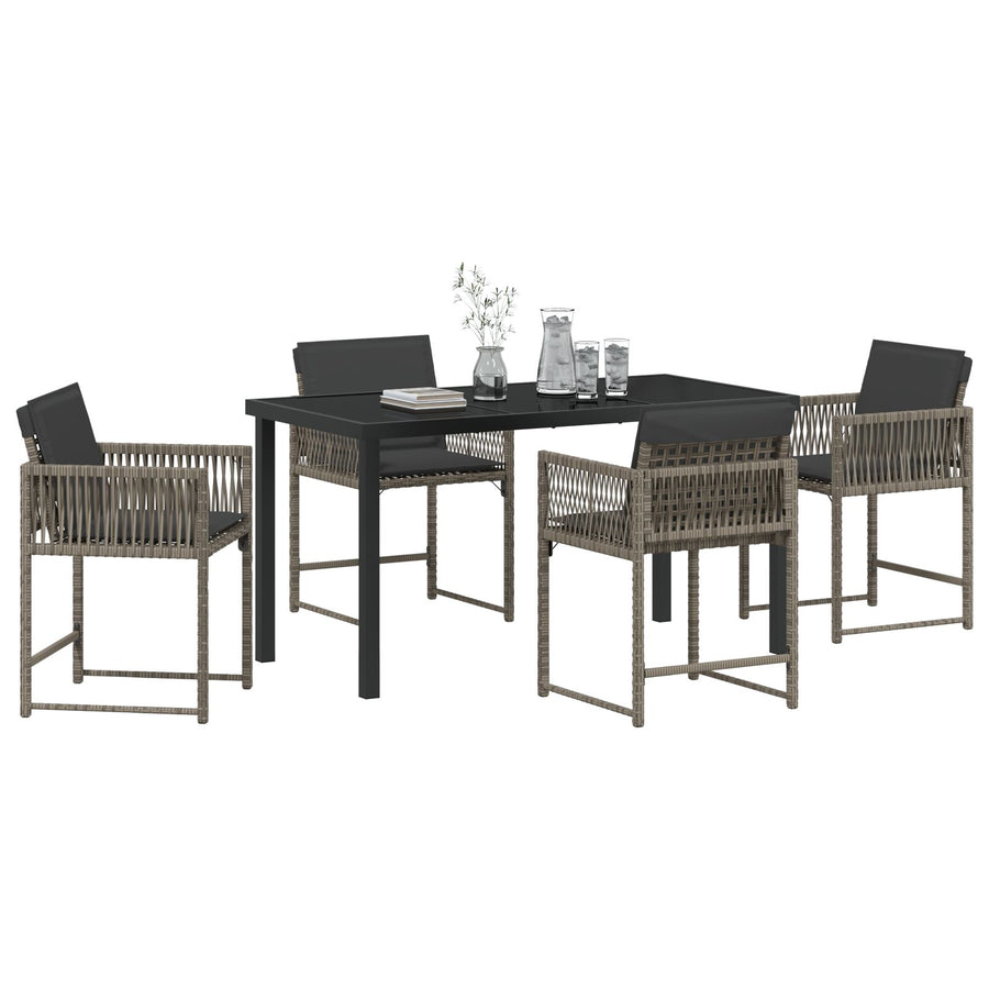 5-Delige Tuin Eettafelset Met Kussens Grijs Poly Rattan