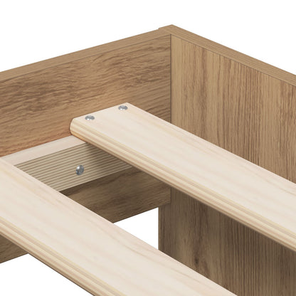 Opslagbed Massief Eiken Bewerkt Hout 75 X 190 Cm Opslagbedframe Artisanaal Eiken