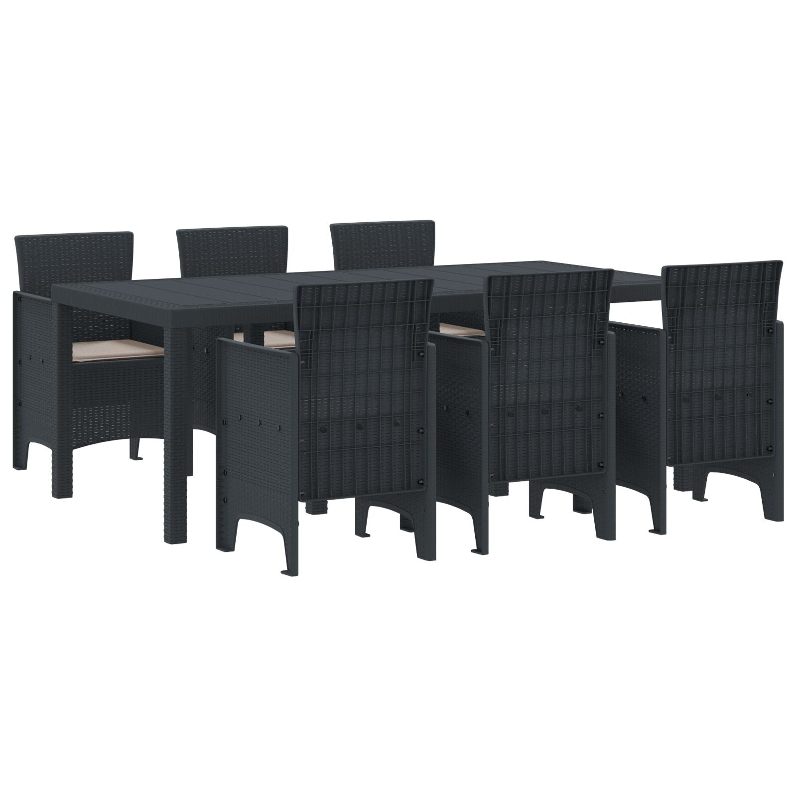 7-Delige Tuin Eetset Met Kussens Antraciet Poly Rattan