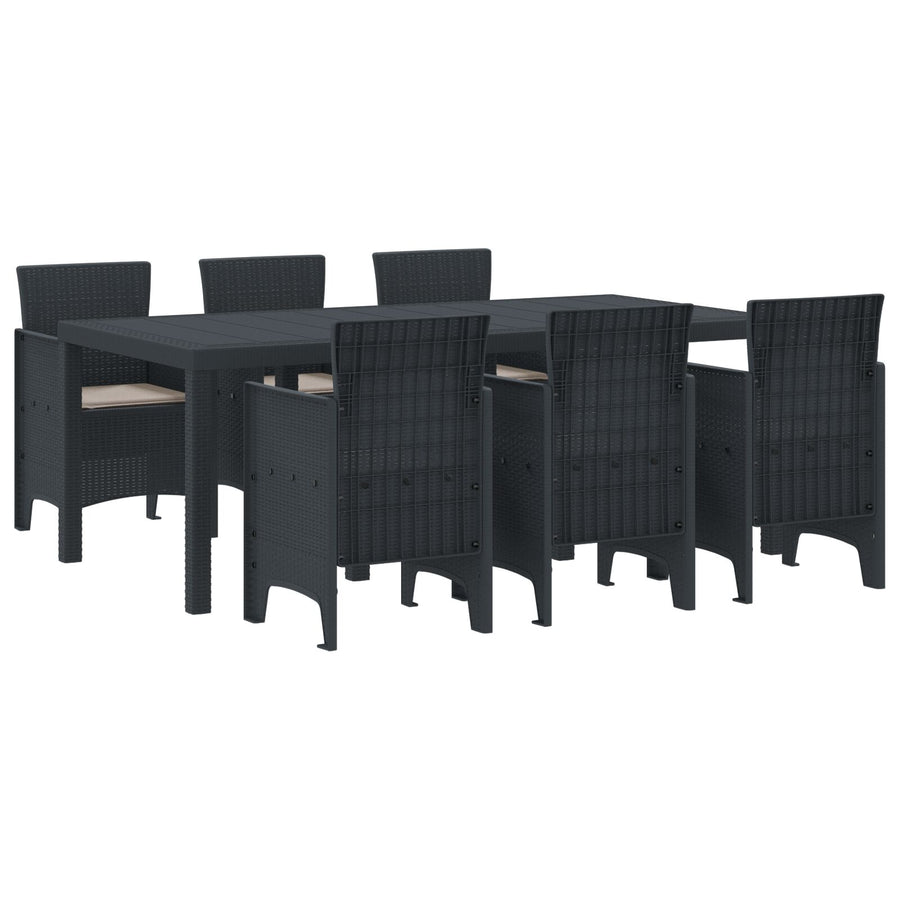 7-Delige Tuin Eetset Met Kussens Antraciet Poly Rattan