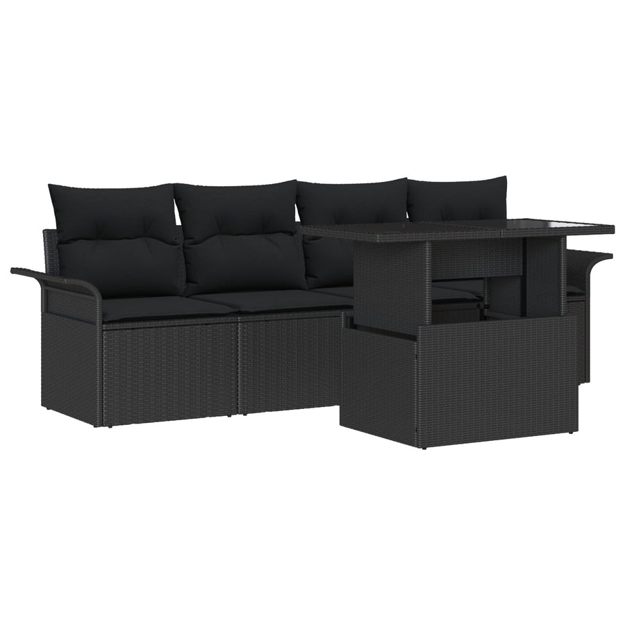 5 Piece Tuin Sofa Set Met Kussens Zwart Poly Rattan