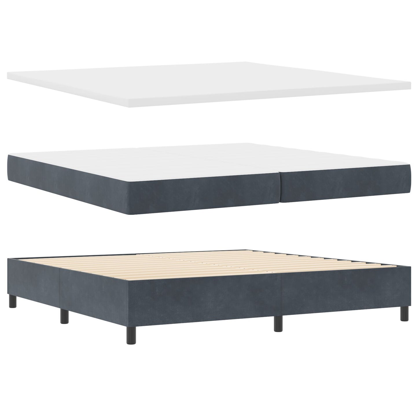 Boxspringbed Met Matras Donkergrijs 200X200 Cm Fluweel Blauw