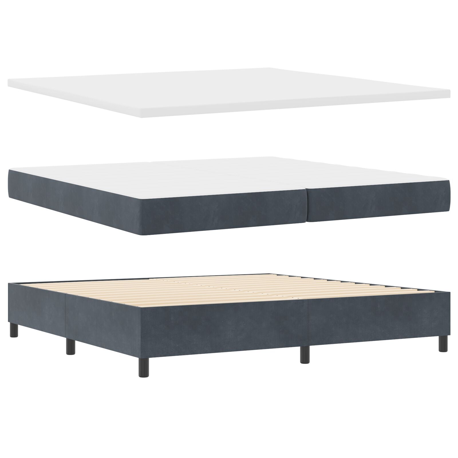 Boxspringbed Met Matras Donkergrijs 200X200 Cm Fluweel Blauw
