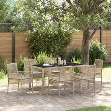7-Delig Tuin Eettafelset Met Kussens Beige Poly Rattan