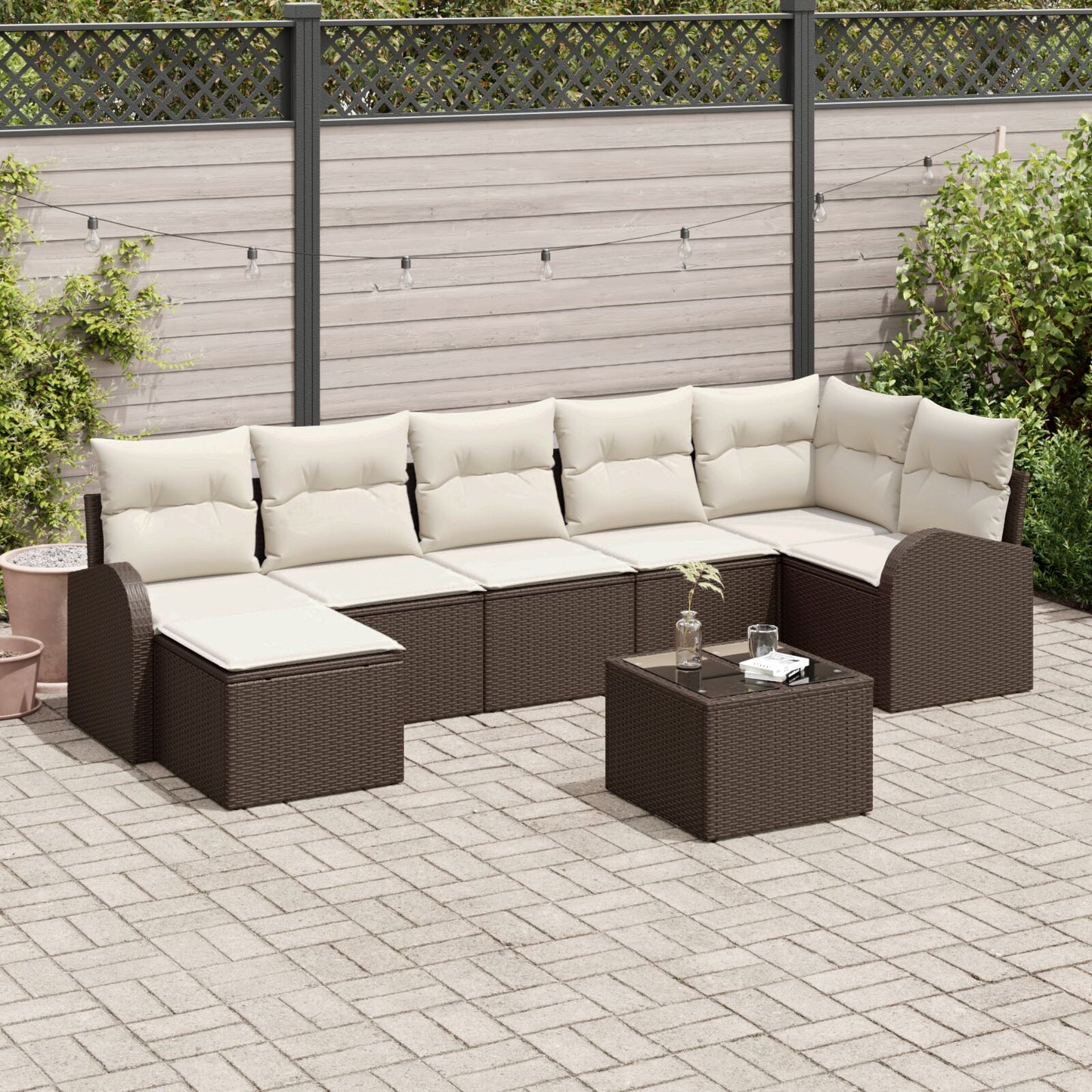 7-Piece Tuin Sofa Set Met Kussens Grijs Poly Rattan