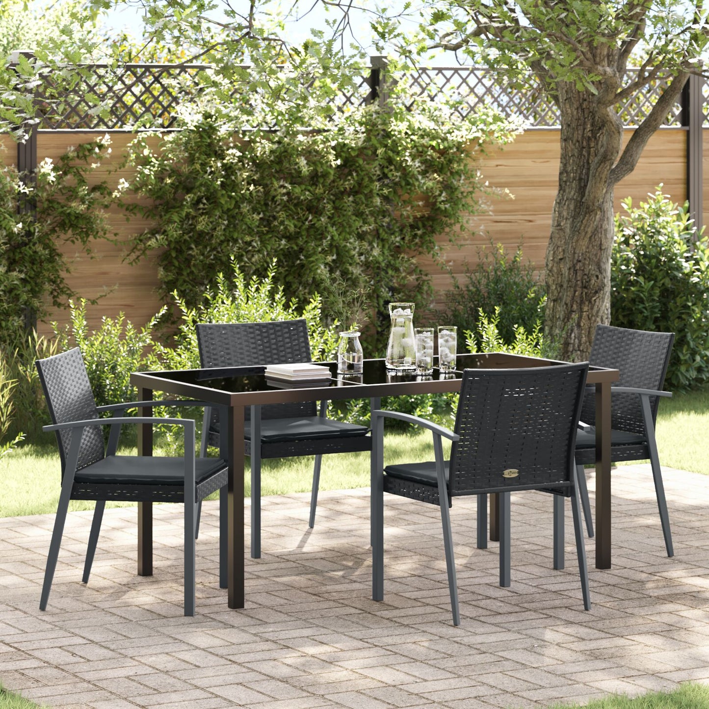 5-Delige Tuin Dinerset Met Kussens Zwart Poly Rattan