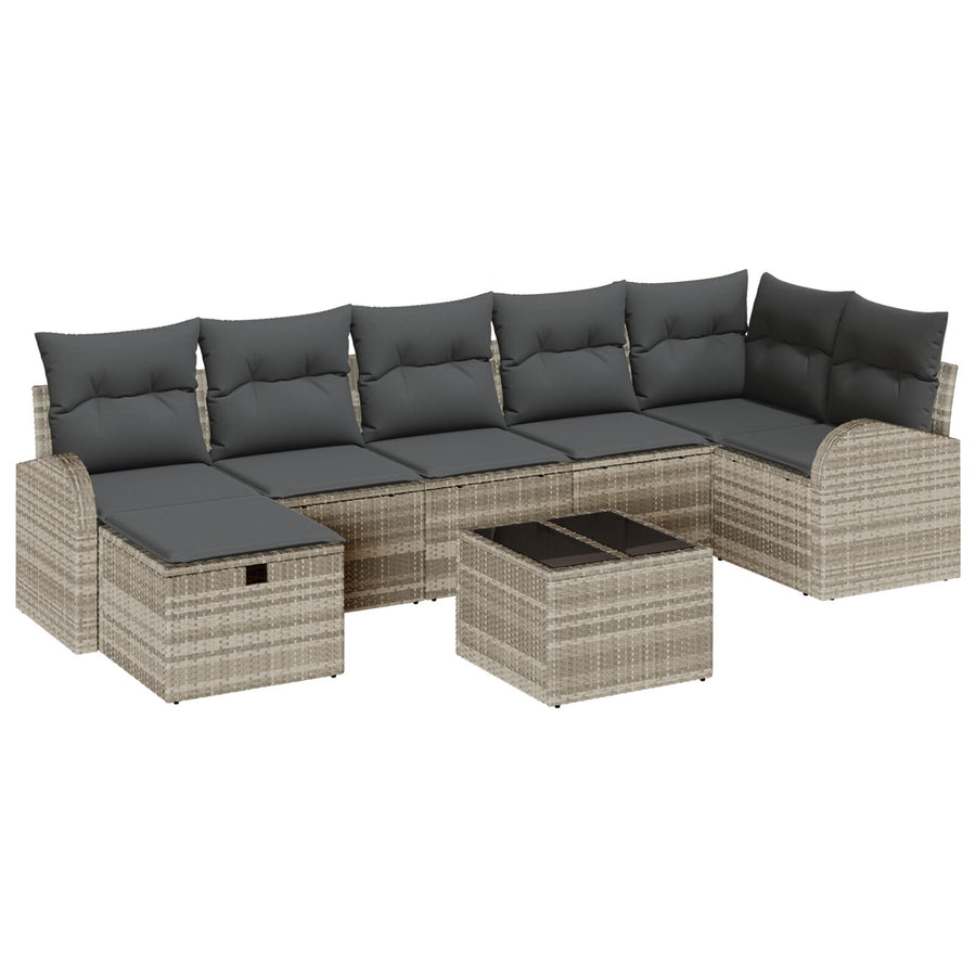 8-Delige Tuin Sofa Set Met Kussens Licht Grijs Poly Riet