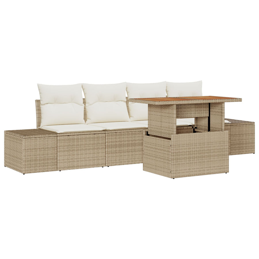 Tuinbank Set Set Van 5 Beige Riet Buitenmeubilair Rechthoekig