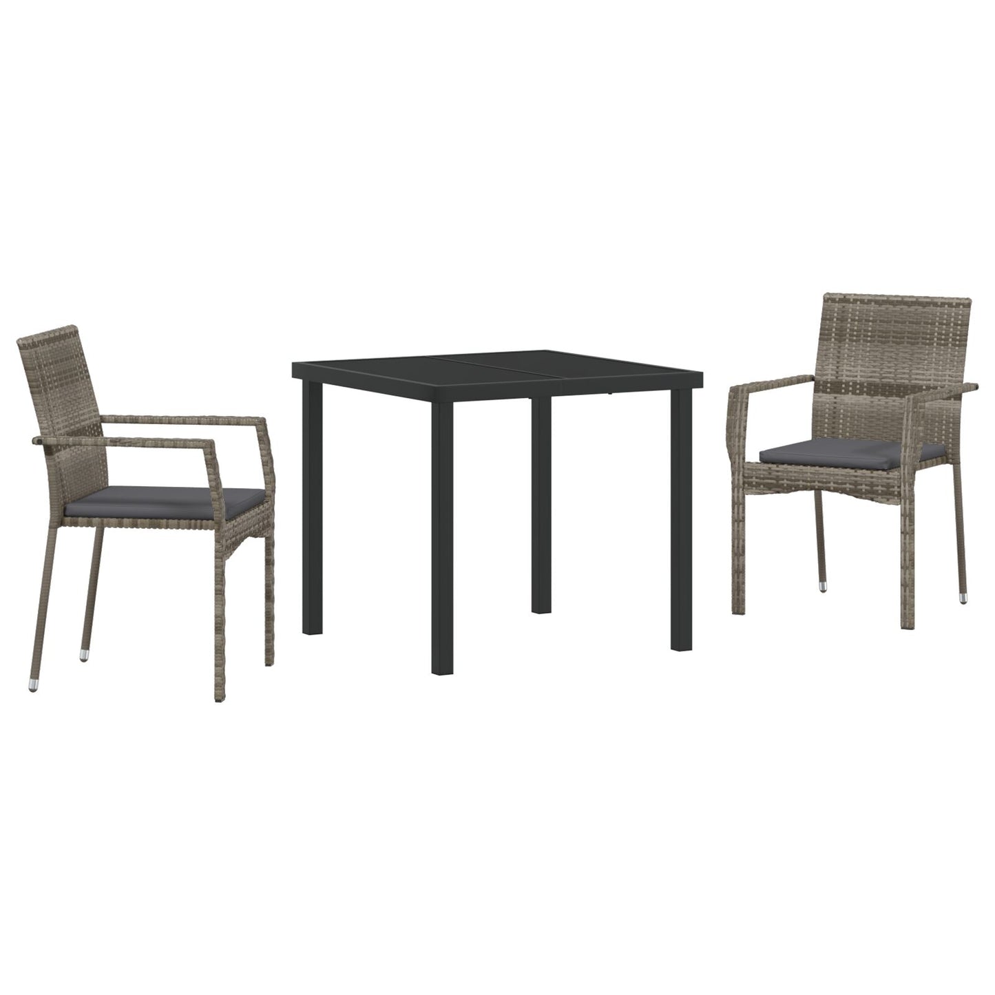 3-Delige Tuin Eetset Met Kussens Grijs Poly Rattan