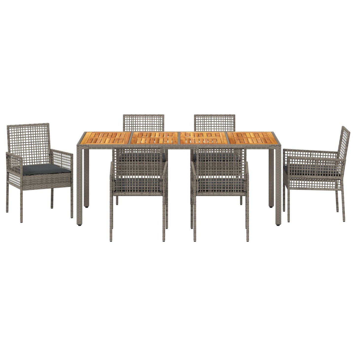 7-Delige Tuin Eettafelset Met Kussens Grijs Poly Rattan