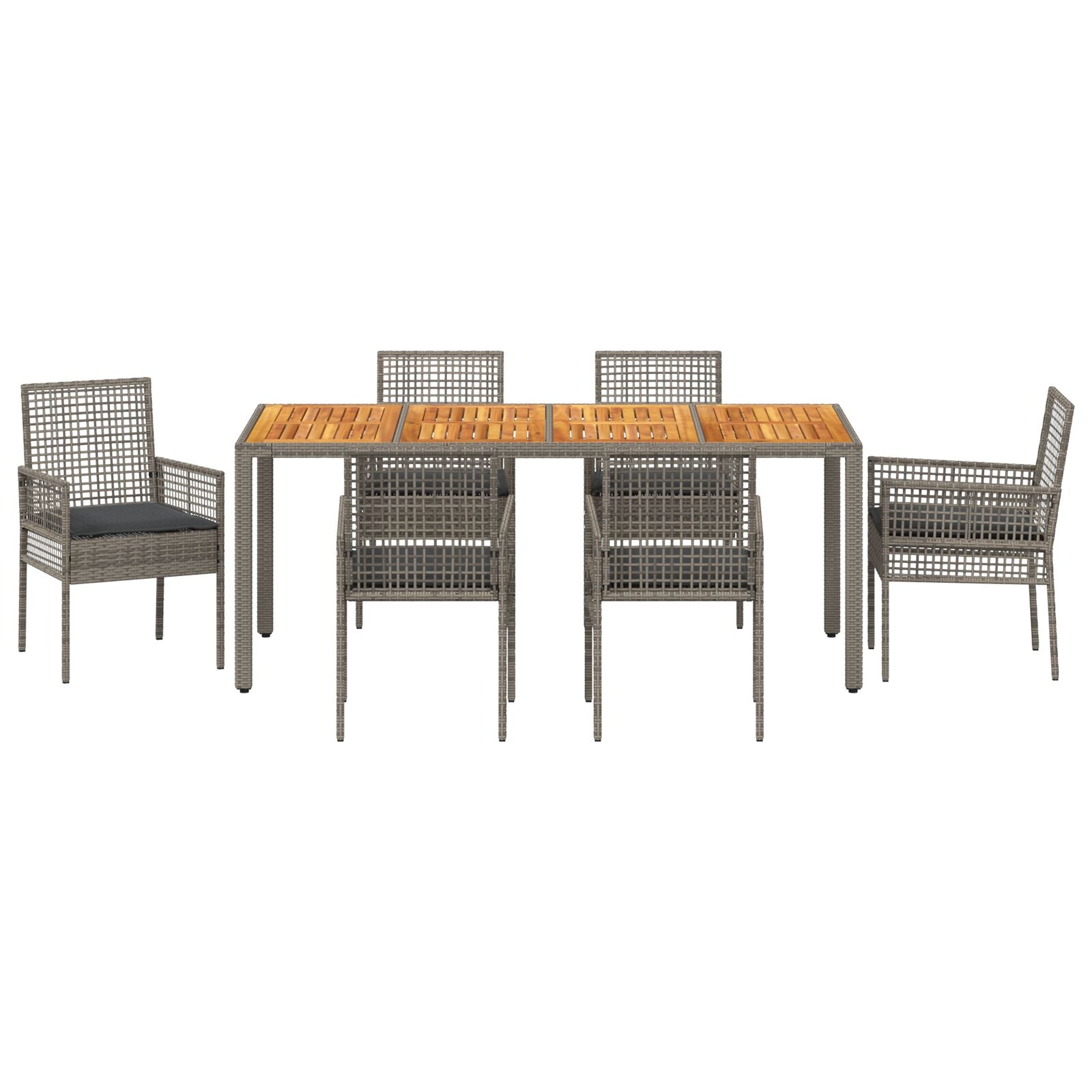 7-Delige Tuin Eettafelset Met Kussens Grijs Poly Rattan