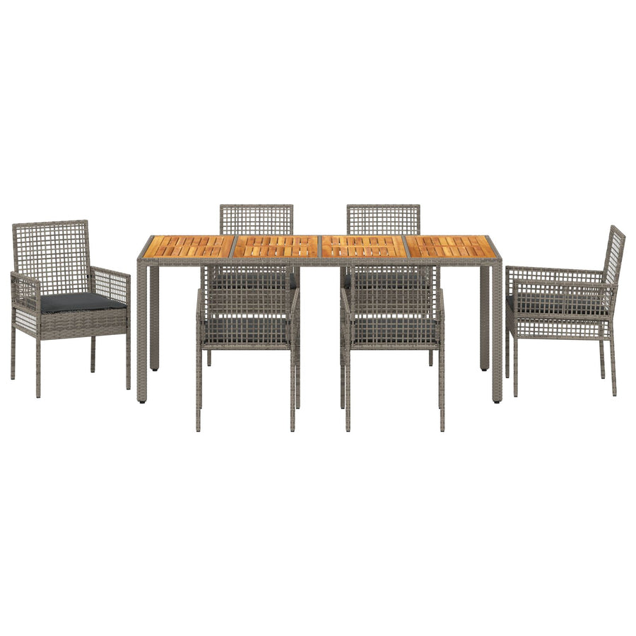 7-Delige Tuin Eettafelset Met Kussens Grijs Poly Rattan