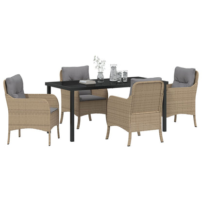 5-Delige Tuinset Met Kussens Beige Poly Rattan