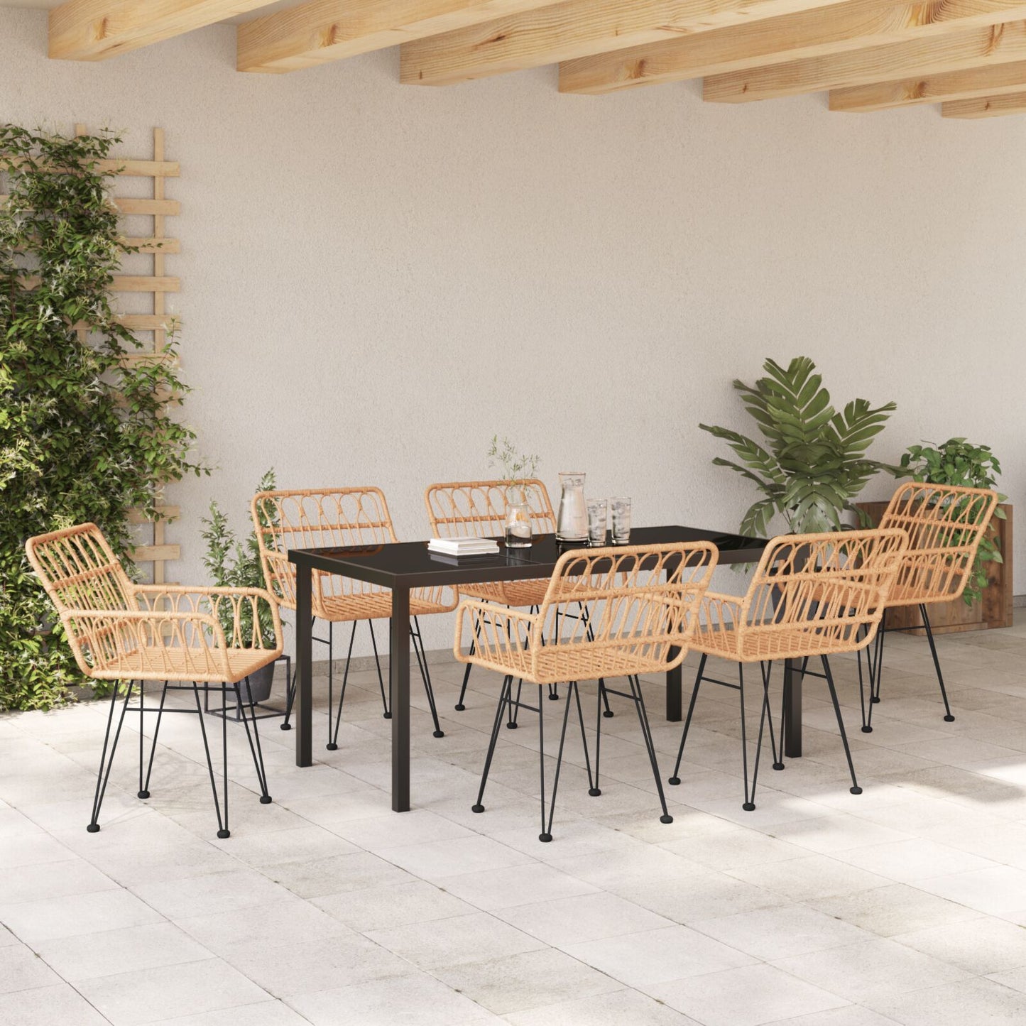 7-Persoons Tuin Eetset Bruin Poly Riet