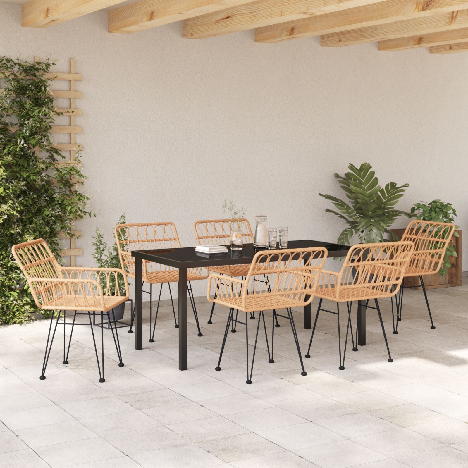7-Persoons Tuin Eetset Bruin Poly Riet