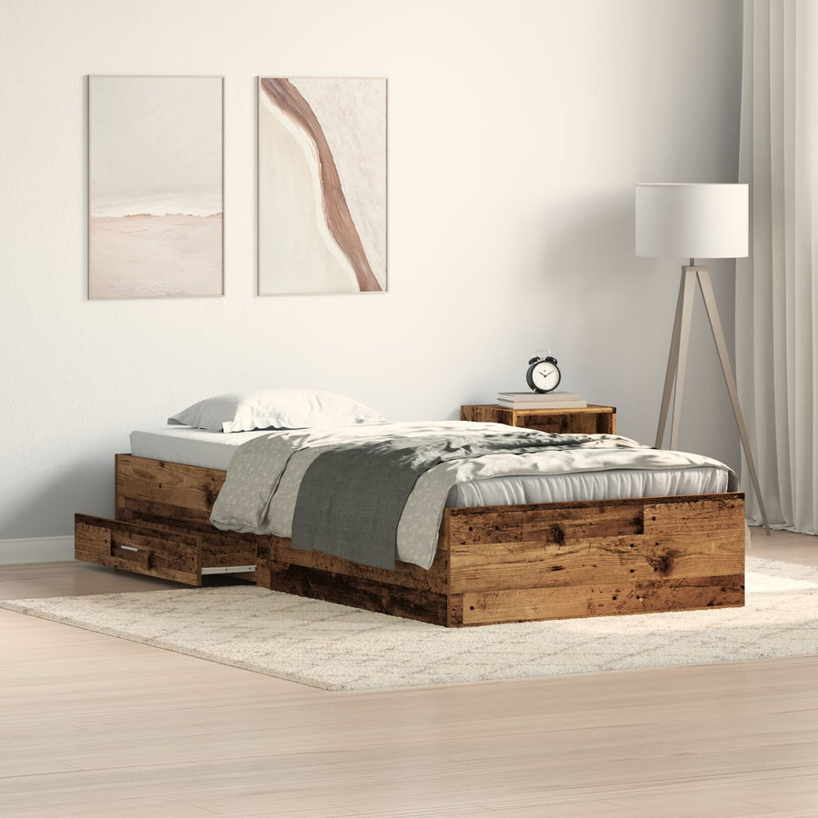 Bed Frame Oude Hout 90X200 Cm Engineered Hout Ambachtelijk Eiken