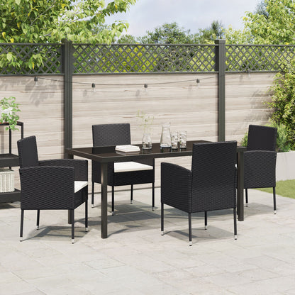 5-Delige Tuin Eetset Met Kussens Zwart Poly Rattan