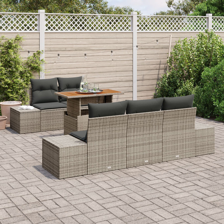 6-Delige Tuin Sofa Set Met Kussens Grijs Poly Rattan