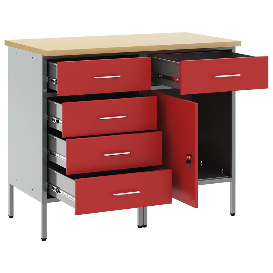2-Delige Werkcabinet Set En Grijs Van Gelaagd Hout En Staal 2x (84/85 cm) Rood 2x kast