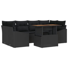 7-Delige Tuinbankset Met Kussens Zwart Poly Rattan