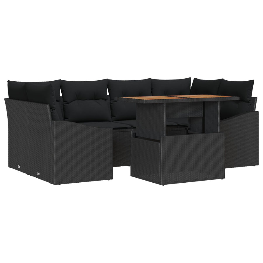 7-Delige Tuinbankset Met Kussens Zwart Poly Rattan