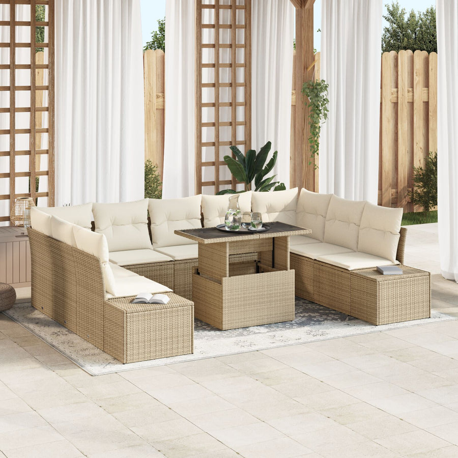 Tuinstoelenset Set Van 10 Beige Riet Tuinstoelenset Rechthoekig