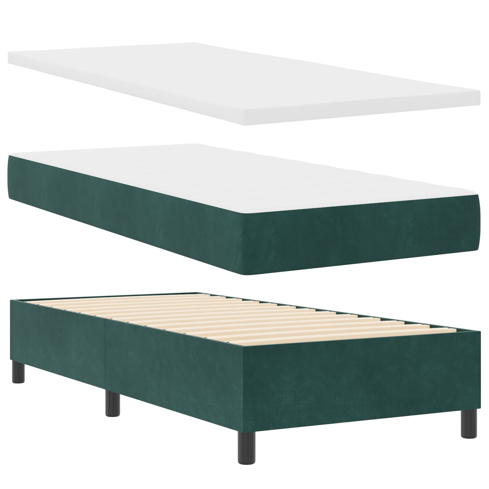 Boxspringbed Met Matras Donkergroen 80X200 Cm Fluweel Blauw