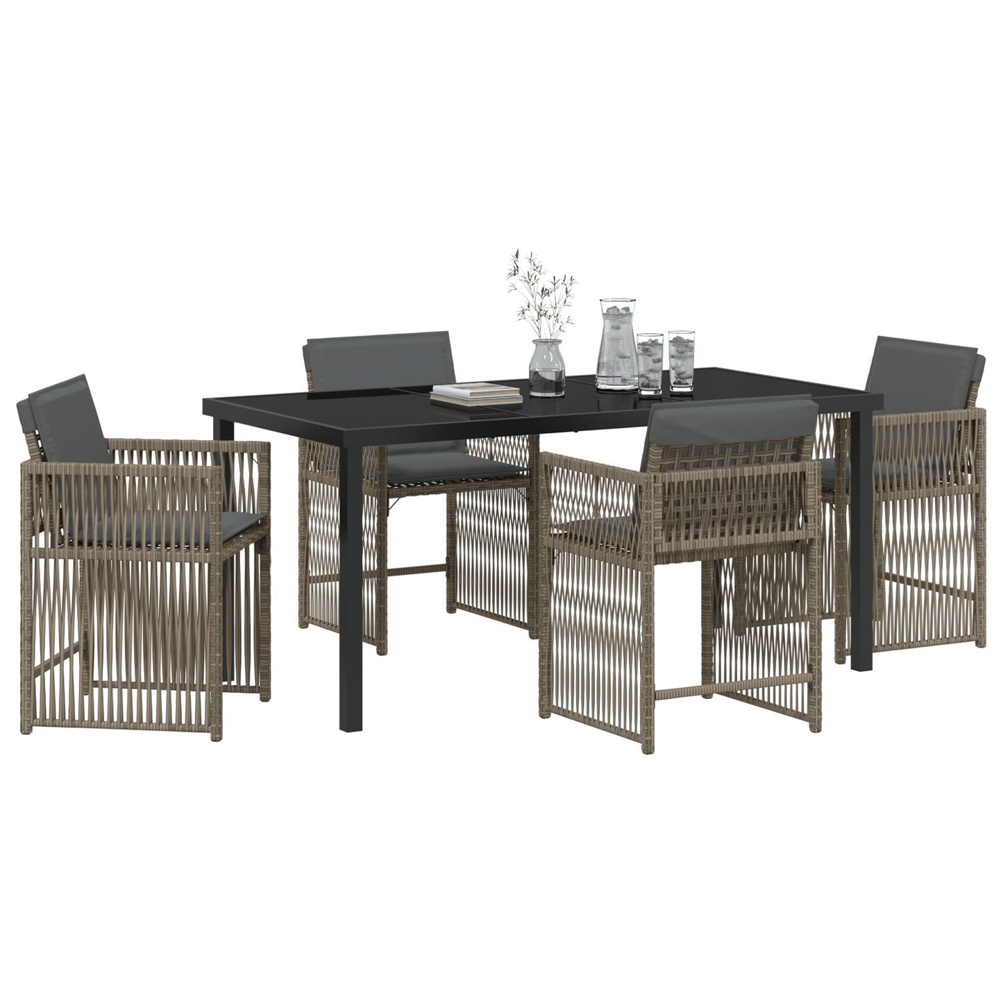 5-Delige Tuin Eettafelset Met Kussens Grijs Poly Rattan
