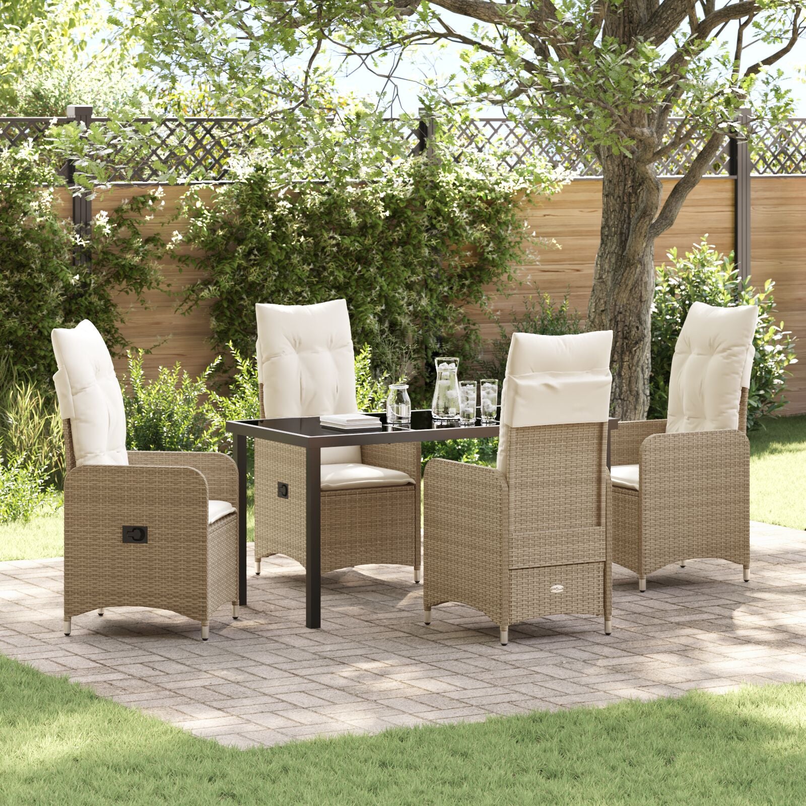 5-Delige Tuin Eetset Met Kussens Beige Poly Rattan