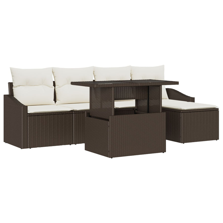 6-Delige Tuin Sofaset Met Kussens Bruin Poly Rattan