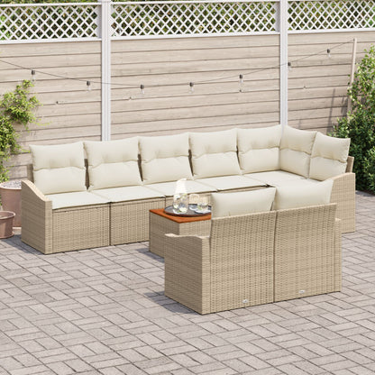9-Delige Tuinsofa Set Met Kussens Beige Poly Rattan Acacia