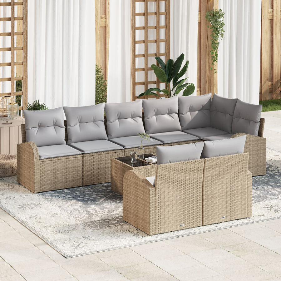 9-Delige Tuin Sofa Set Met Kussens Zwart Poly Rattan Beige en grijs met tafel