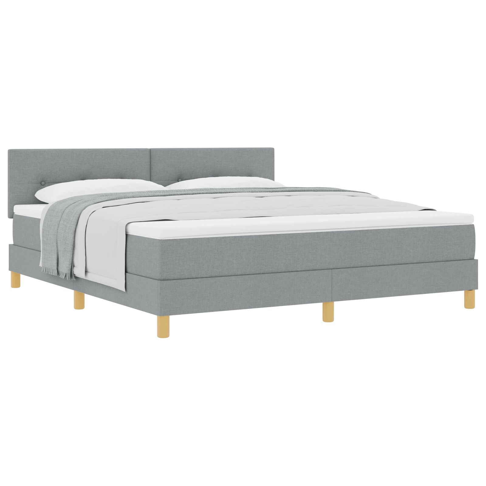 Boxspring Bed Met Matras Stof Lichtgrijs 180 x 200 cm Met knoop gestikt