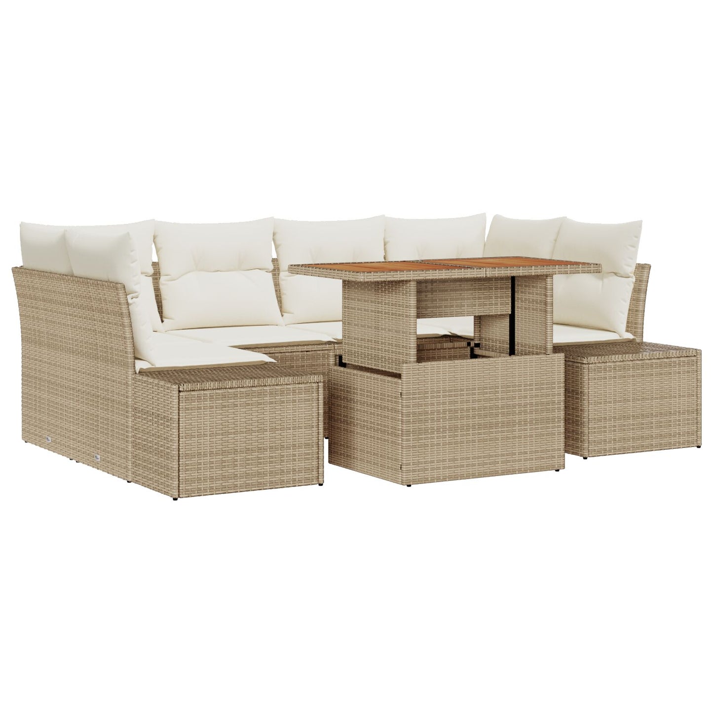 7-Delige Tuin Sofa Set Met Kussens Beige Poly Rattan