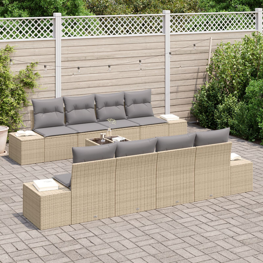 7-Delige Tuinsalon Set Met Kussens Beige Poly Riet