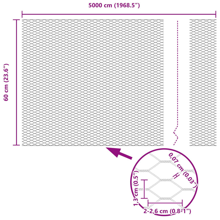 Hexagonhek 0.6X50 M Staal Grijs 50 x 0.6 m 13 mm