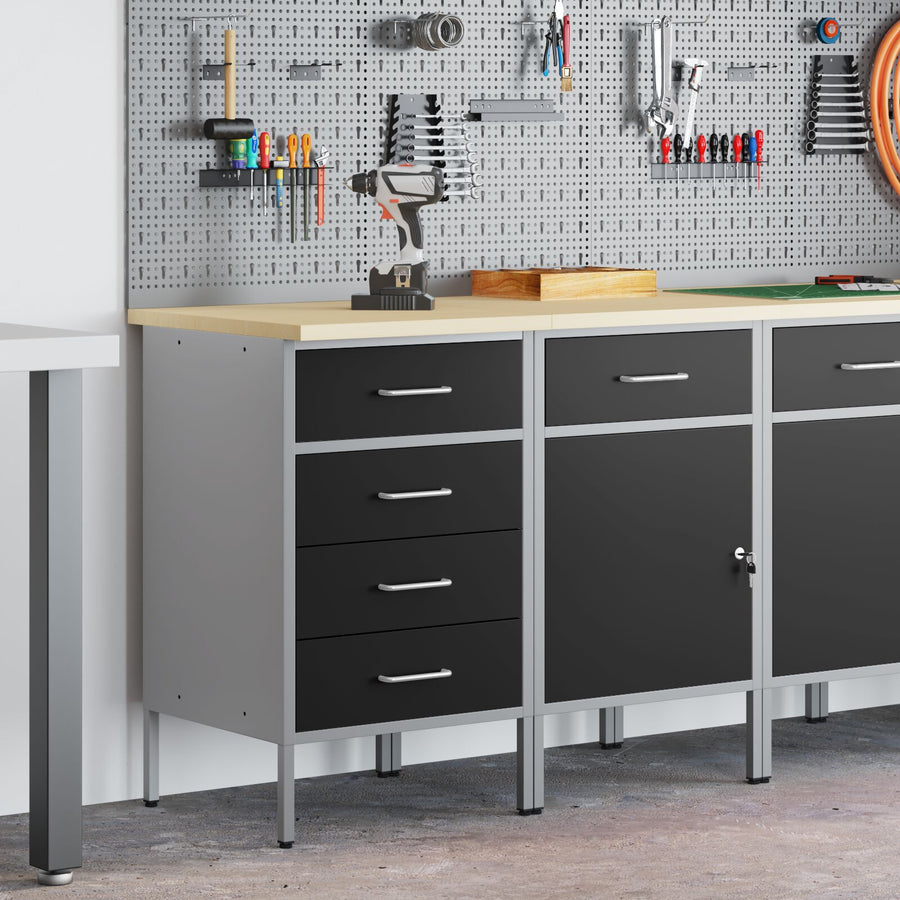 2-Delige Werkcabinet Set En Grijs Gelaagd Hout En Staal 2x (84/85 cm) Zwart 2x kast