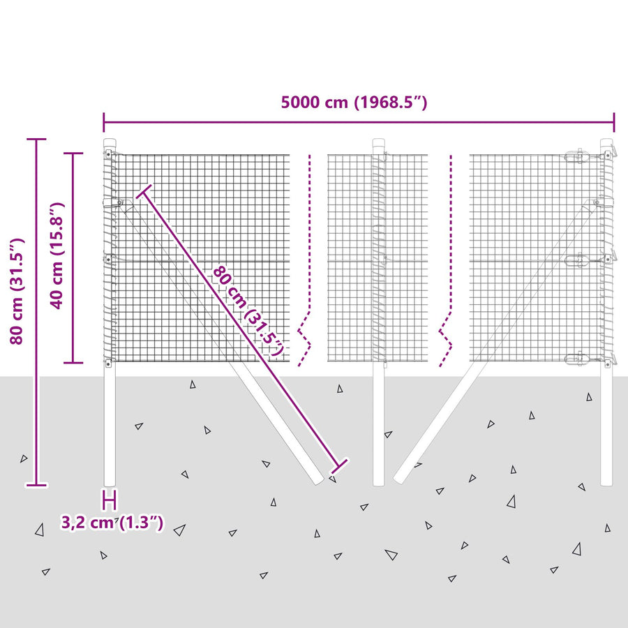 Gelaste Draad Omheining Met 13 Palen Groen 0.4X50 M Staal Gegalvaniseerd Staal