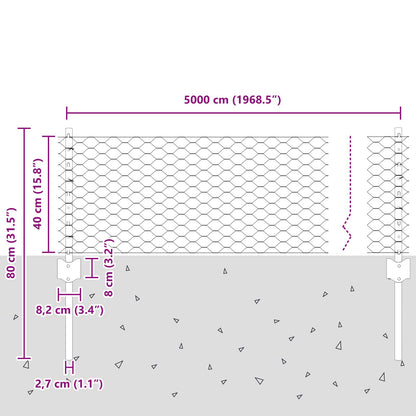 Hekpalen 11 St U-Kanaal 40 Cm Gegalvaniseerd Staal,  Zeshoekig Hek 0.4X50 M Gegalvaniseerd Staal