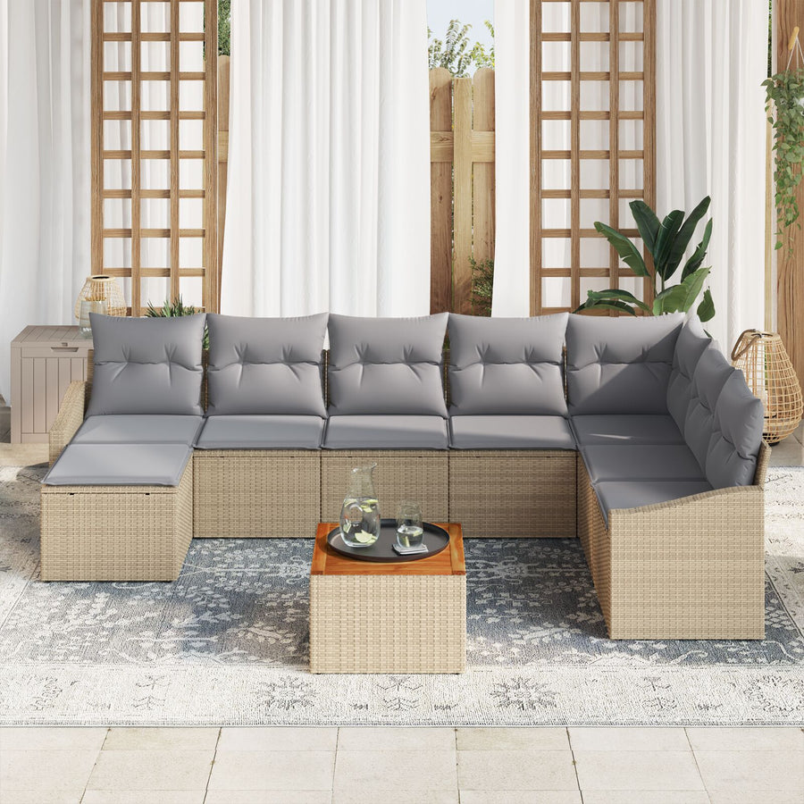 9-Delige Tuin Sofa Set Met Kussens Beige Poly Rattan Acacia