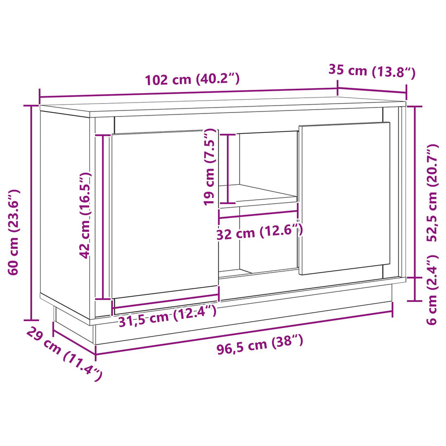 Zijtafel Zwart Eiken 102X35X60 Cm Bewerkt Hout