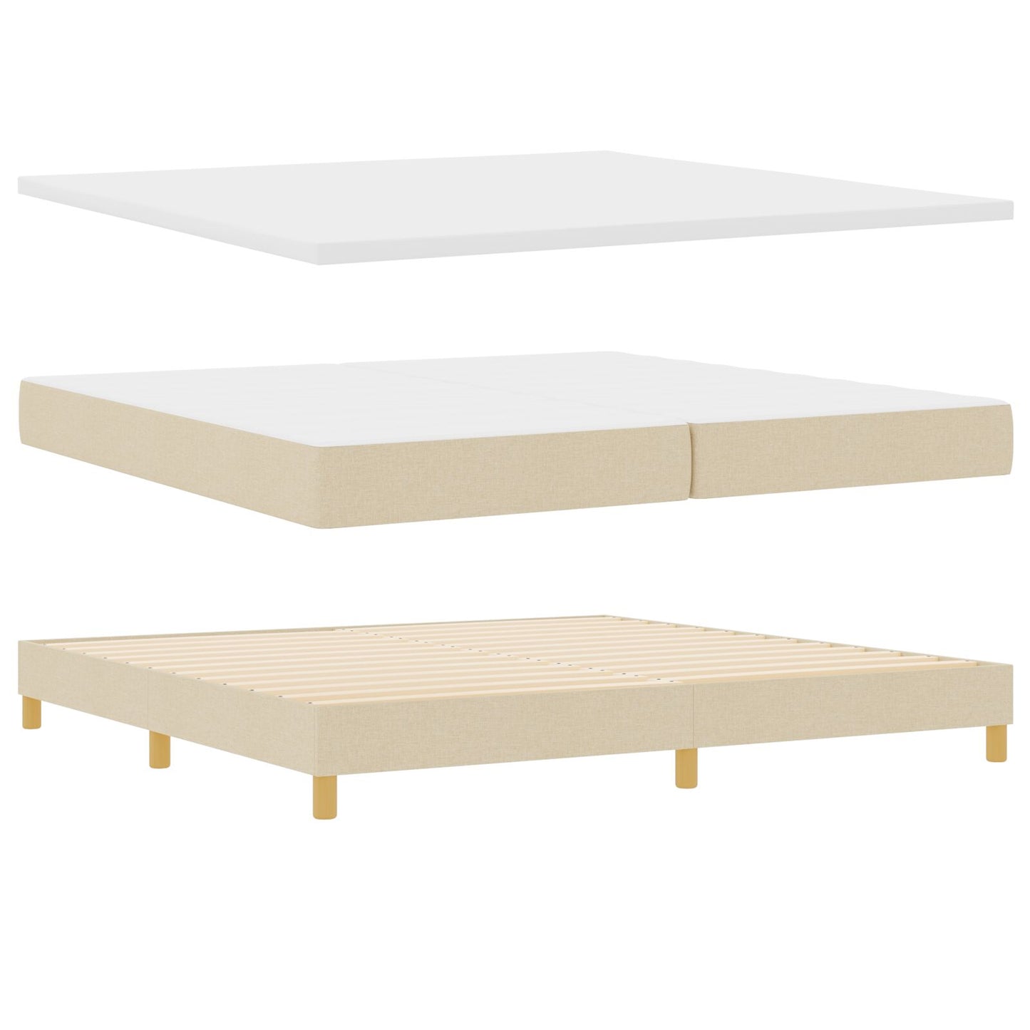 Boxspring Bed Met Matras Stof Crème 200 x 200 cm Knop gestoffeerd